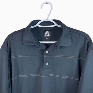 Footjoy Golf Polo Shirt Mens L Black Striped Stretch S/S Polyester‎